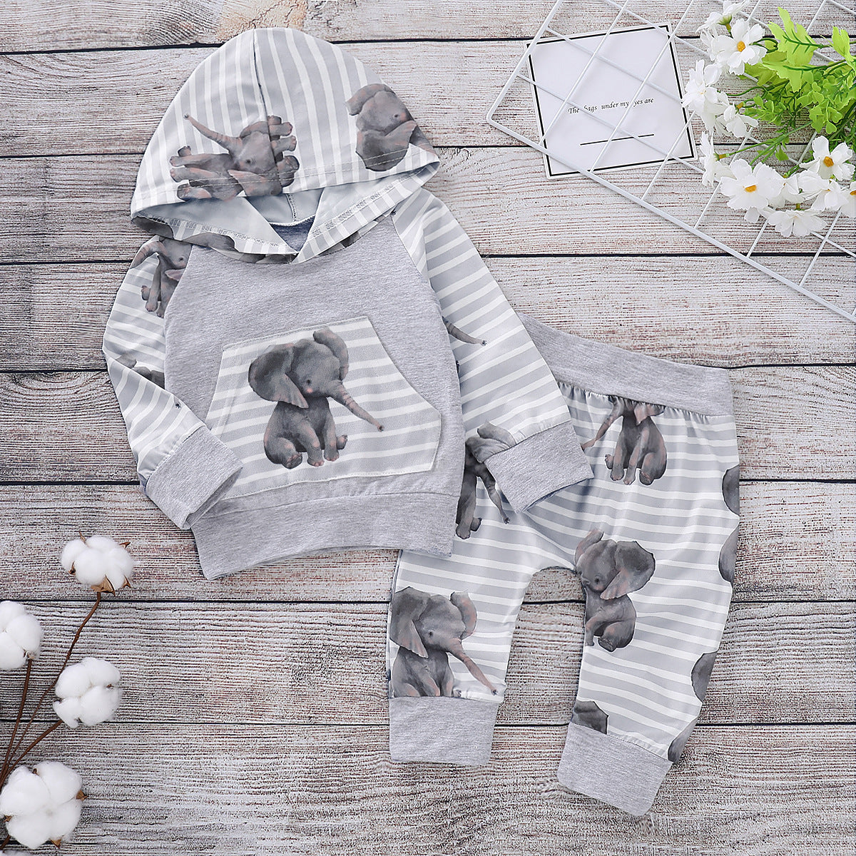 Baby Elephant Hoodie & Pant Outfit - Little Giggles Galore