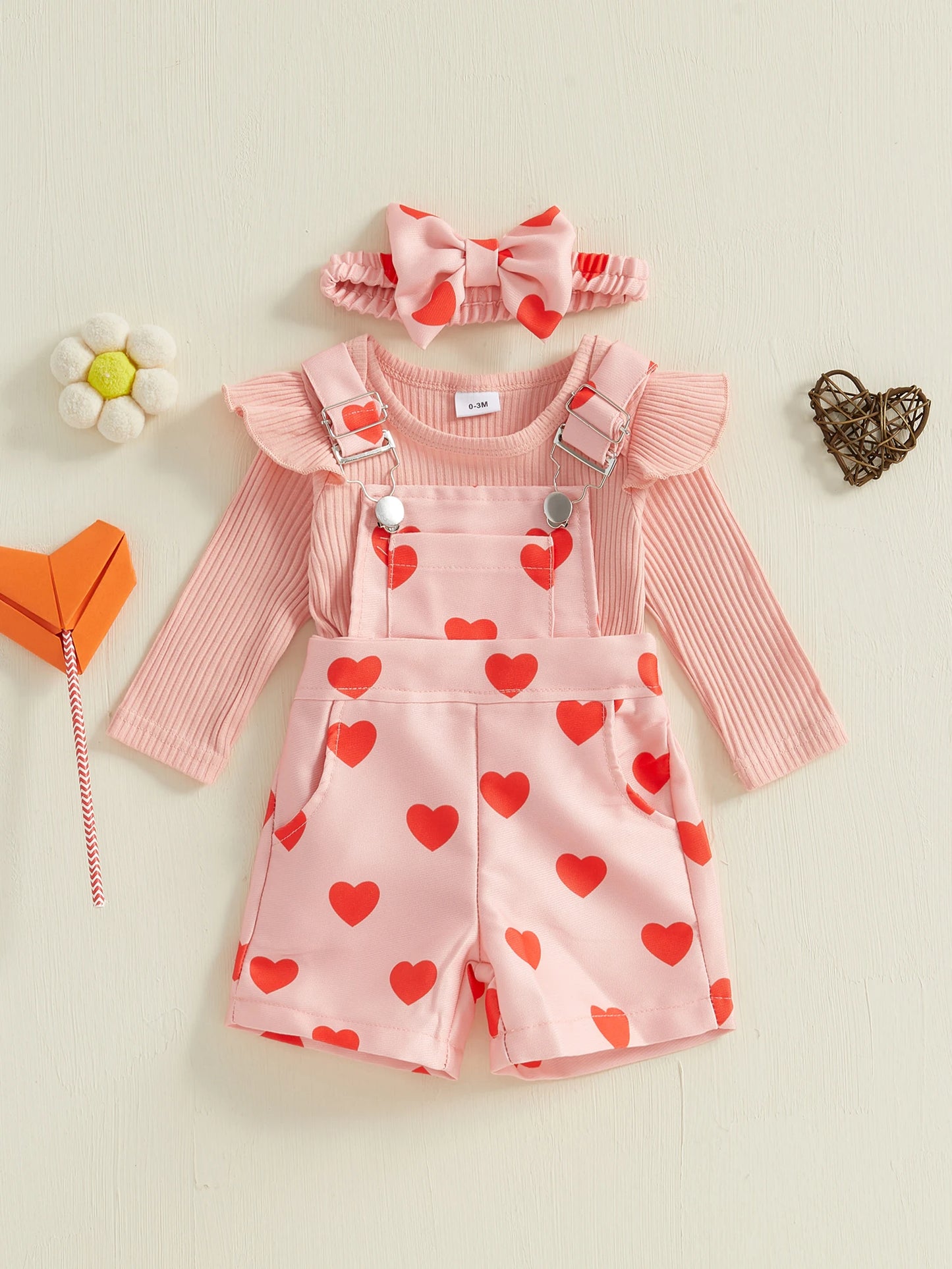 Heart Overalls & Bodysuit Set