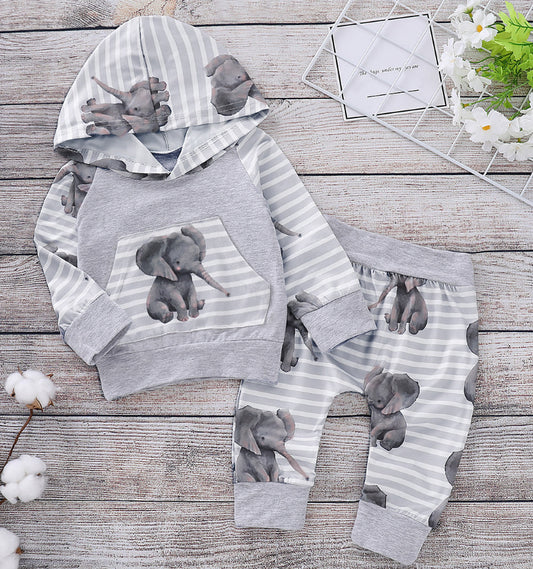 Baby Elephant Hoodie & Pant Outfit - Little Giggles Galore