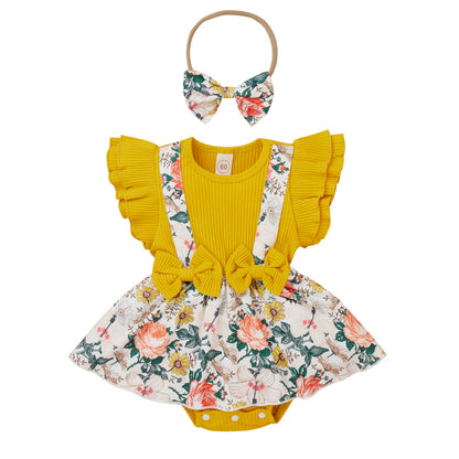 Apron Skirted Bodysuit with Headband - Little Giggles Galore