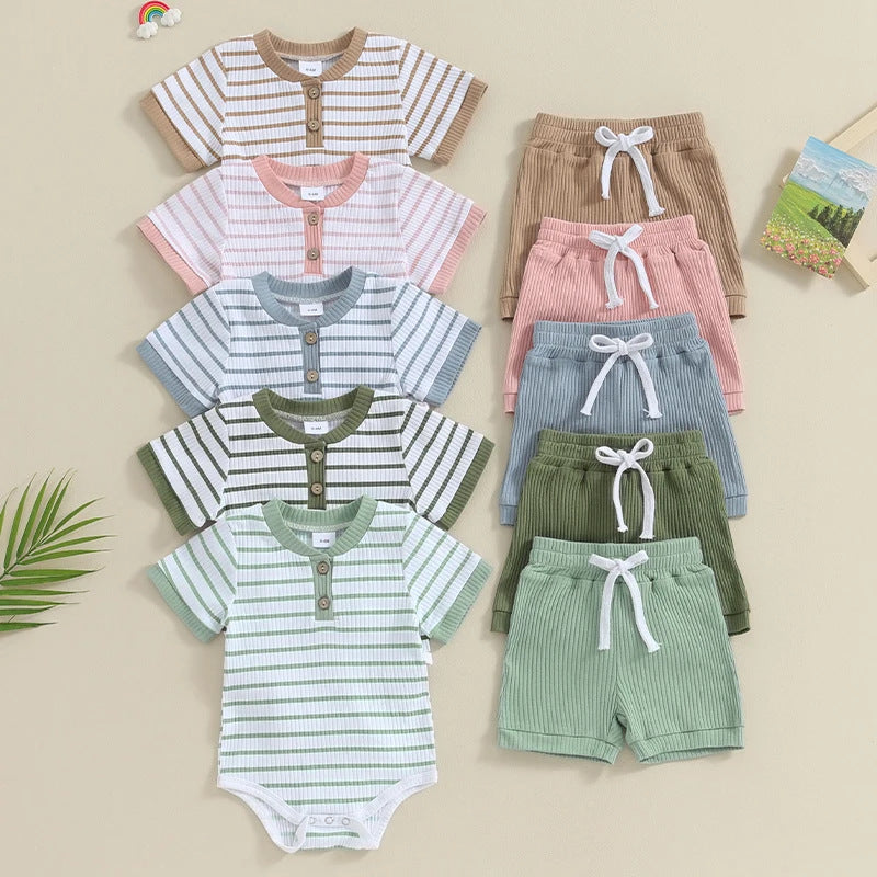 Striped Bodysuit & Short Set - Little Giggles Galore