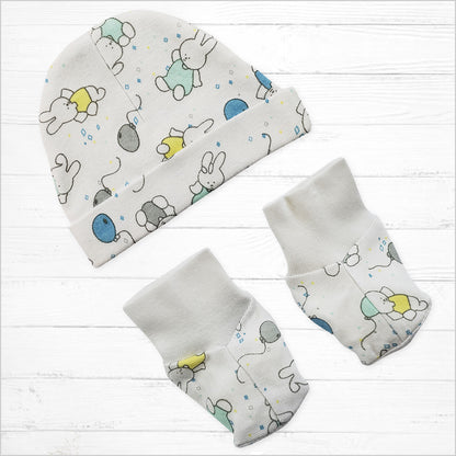 Bunny Print Infant Beanie and Booties Set - Little Giggles Galore