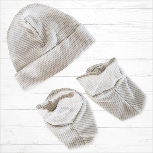 Grey Striped Infant Beanie and Booties Set - Little Giggles Galore