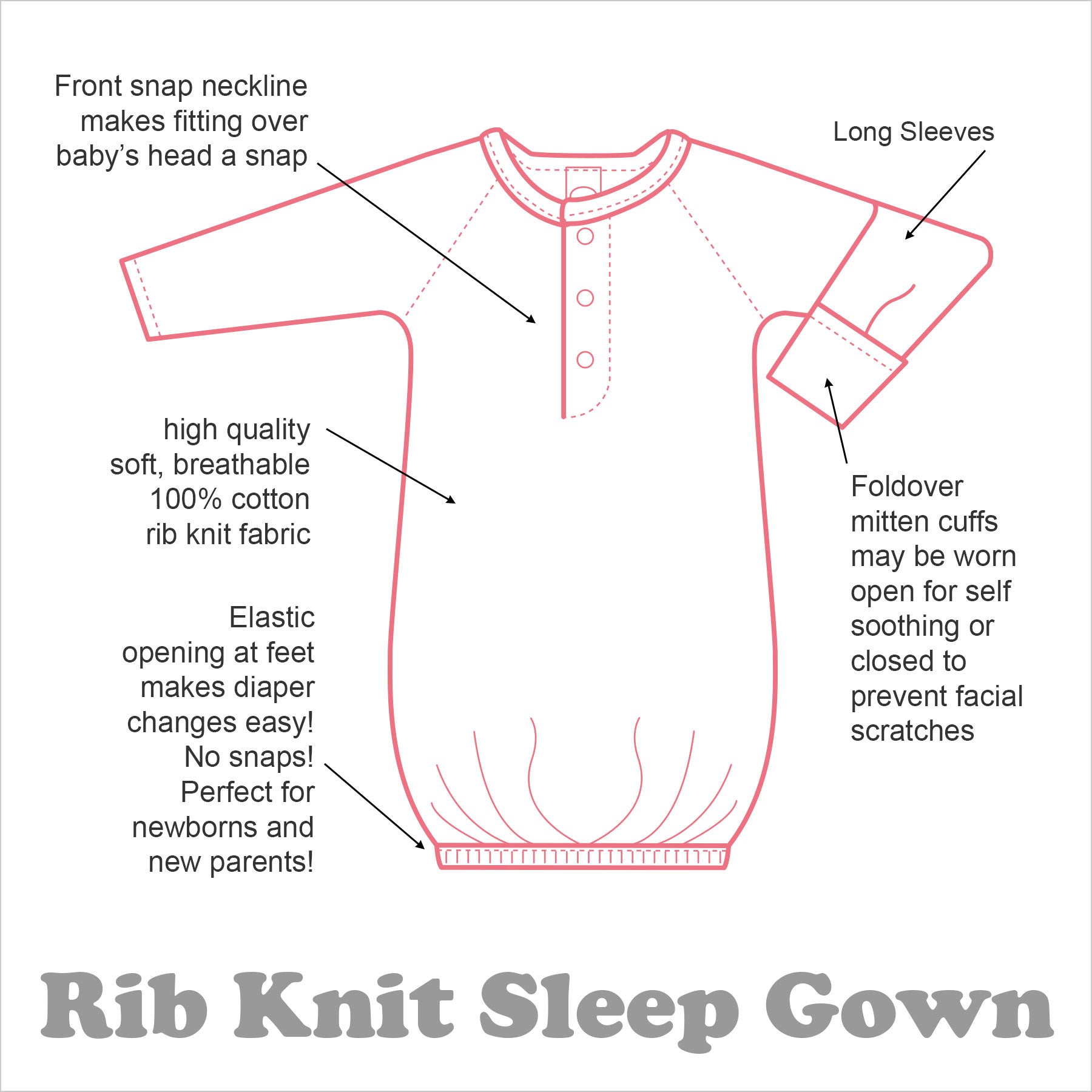 Rib Knit Sleep Gown Diagram