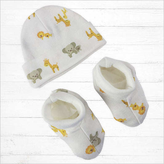 Safari Print Infant Beanie and Booties Set - Little Giggles Galore