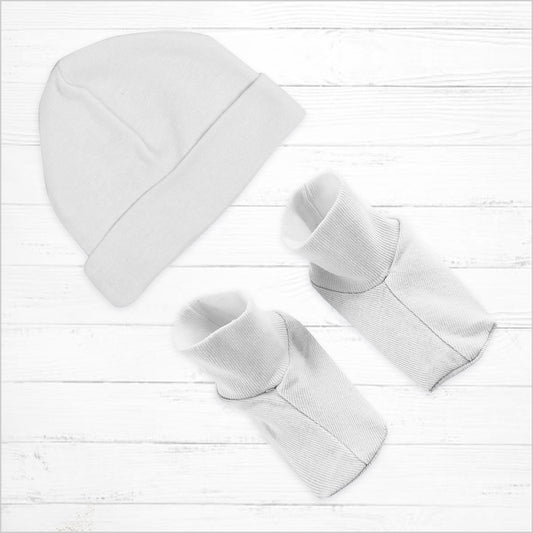 White Infant Beanie and Booties Set - Little Giggles Galore